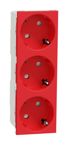 Розетка тройная Schneider Electric UNICA MODULAR, скрытый монтаж, с заземлением, со шторками, красный, NU307603