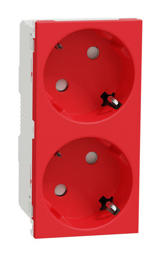 Розетка двойная Schneider Electric UNICA MODULAR, скрытый монтаж, с заземлением, со шторками, красный, NU306603