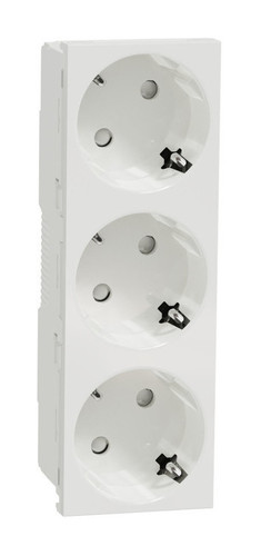 Розетка тройная Schneider Electric UNICA MODULAR, скрытый монтаж, с заземлением, со шторками, белый, NU307618